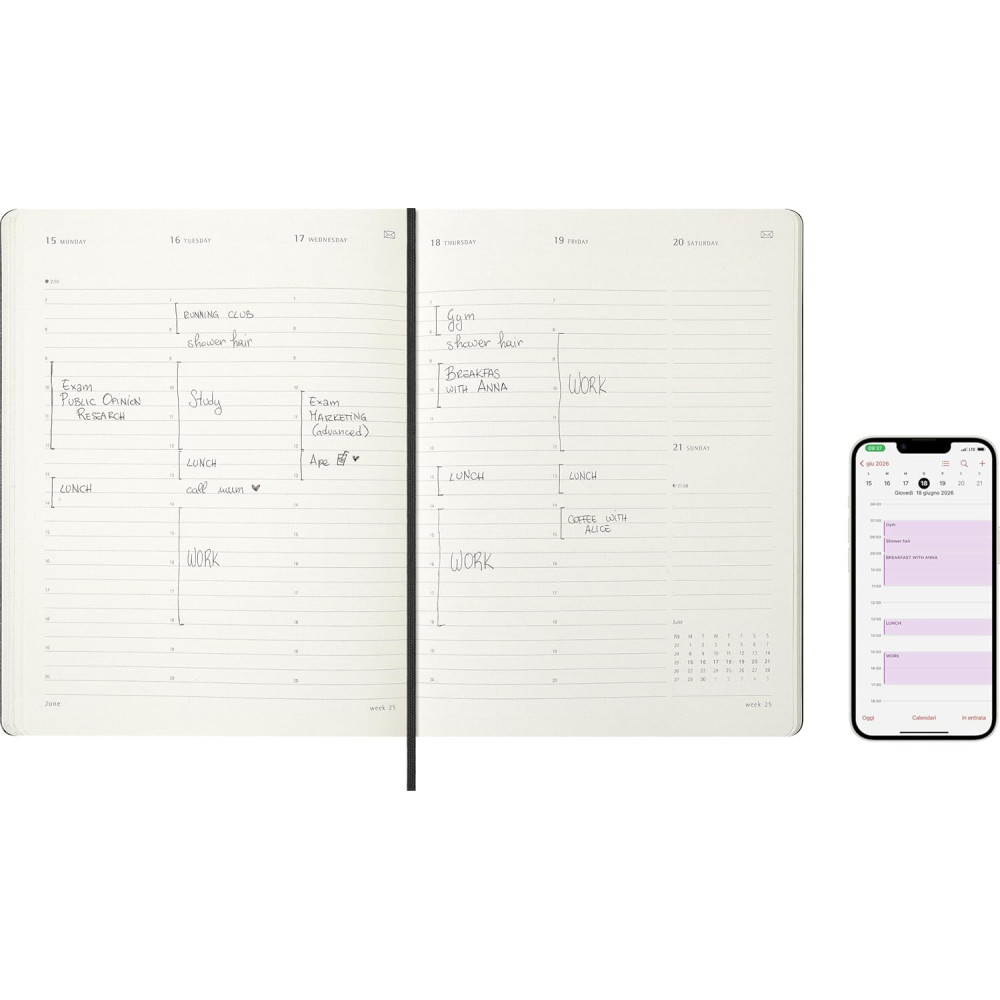 Kalendarz tygodniowy Pro Smart 2026 XL - Moleskine - Black twarda okładka
