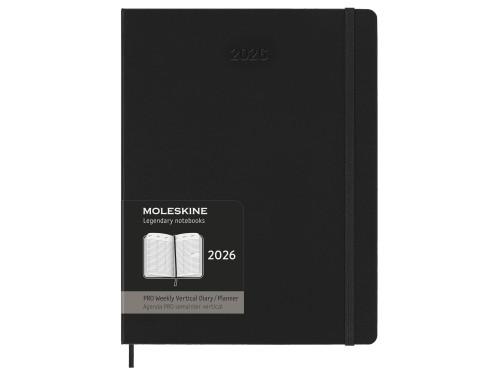 Kalendarz tygodniowy wertykalny PRO 2026 XL - Moleskine - Black twarda okładka