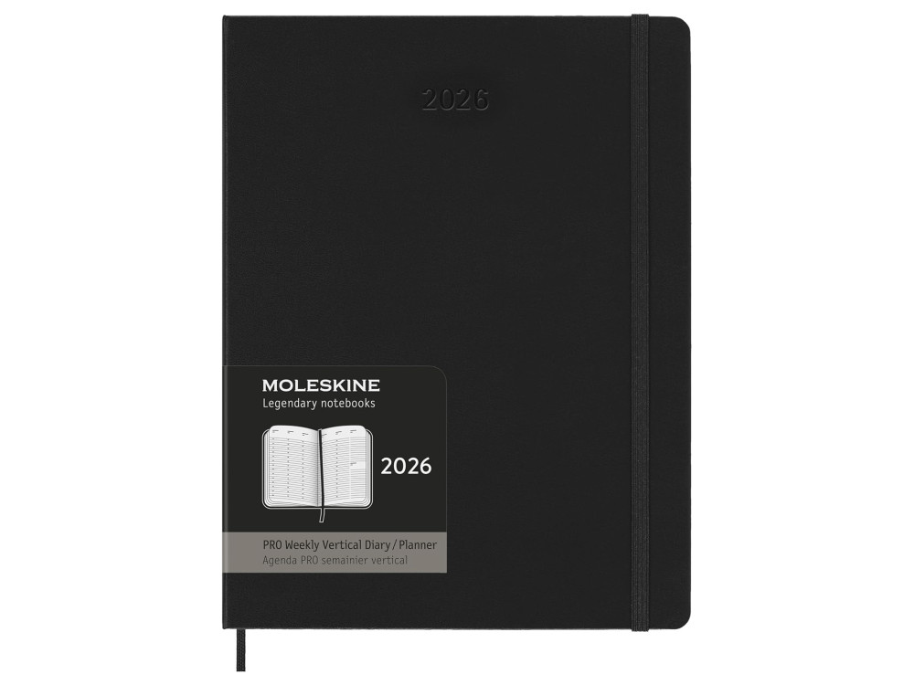 Kalendarz tygodniowy wertykalny PRO 2026 XL - Moleskine - Black twarda okładka