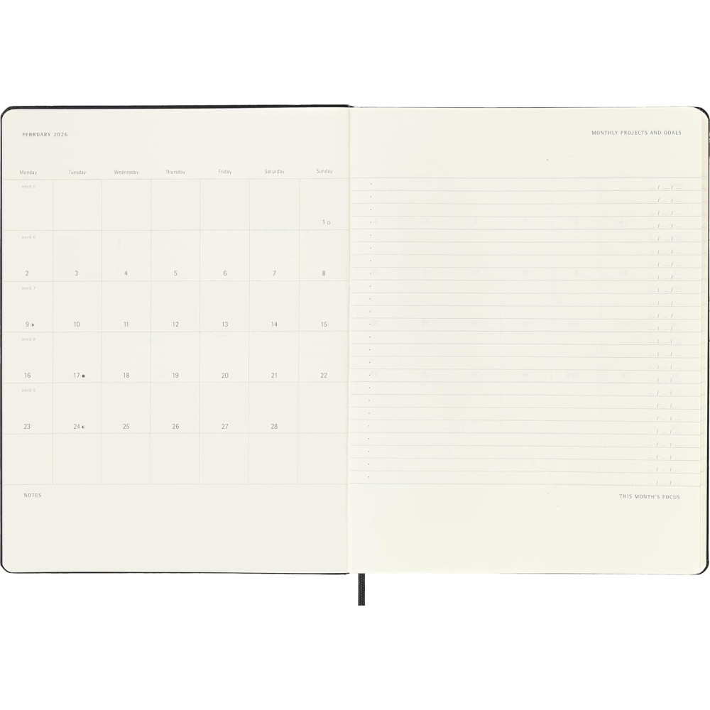 Kalendarz tygodniowy wertykalny PRO 2026 XL - Moleskine - Black twarda okładka