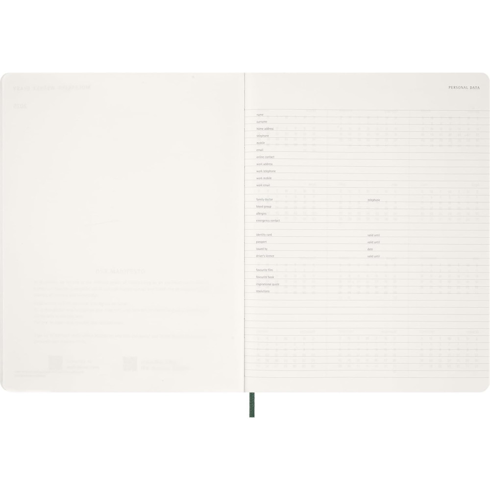 Weekly vertical planner 2026 XXL - Moleskine - Myrtle Green soft cover
