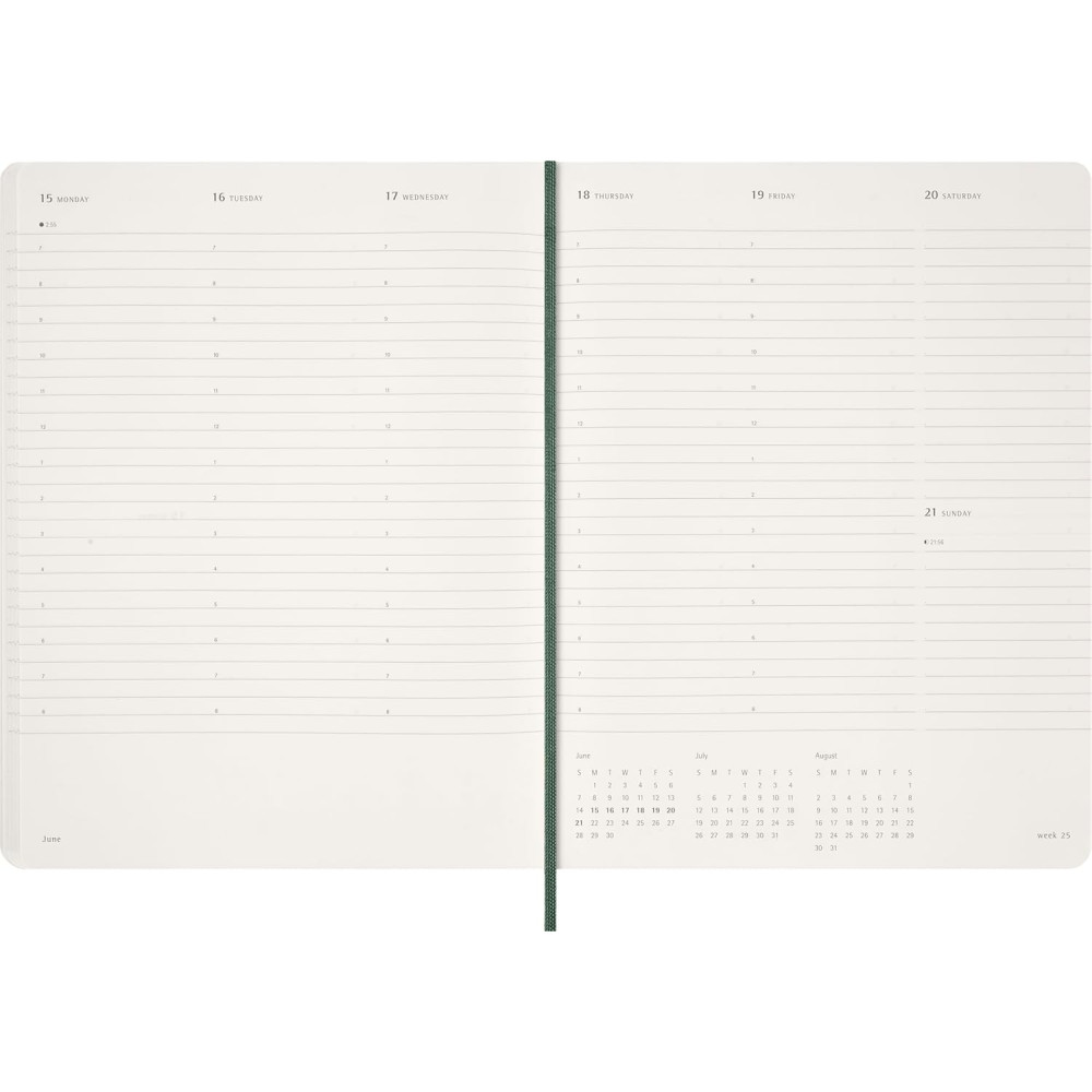 Kalendarz tygodniowy wertykalny 2026 XXL - Moleskine - Myrtle Green miękka okładka