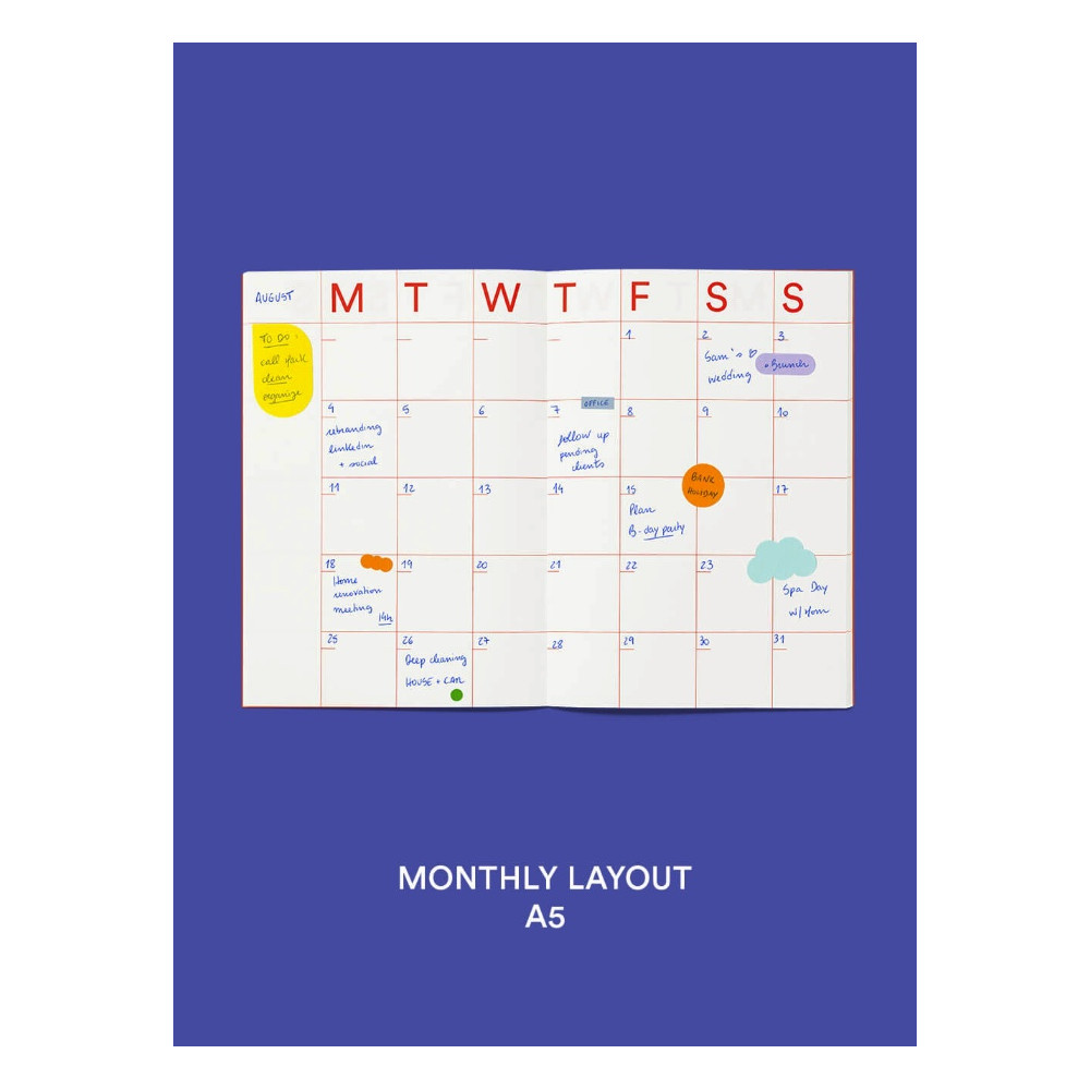 Monthly undated planner A5 - mishmash - Violet Blue