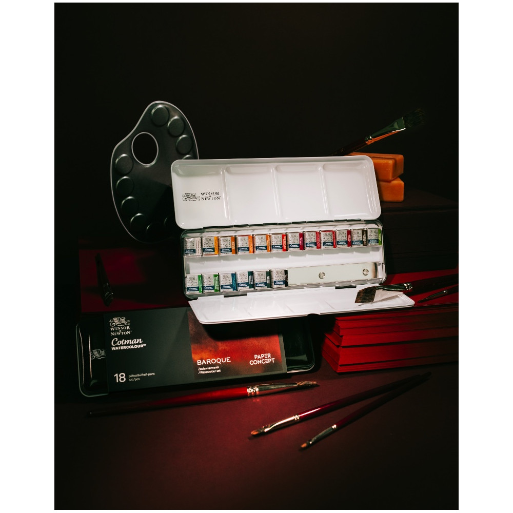 Cotman Watercolour Baroque half-pans set - Winsor & Newton x PaperConcept - 18 pcs.