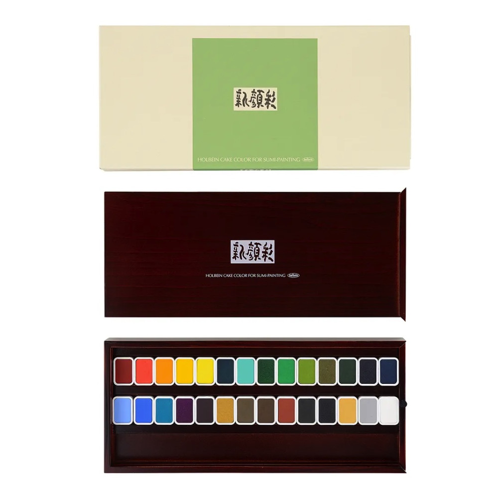 Zestaw akwareli w kostce Shin-Gansai - Holbein - 28 szt.