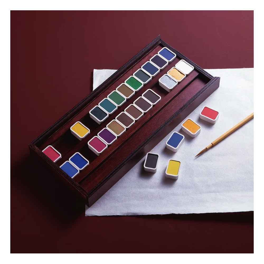 Set of pans Shin-Gansai watercolor paints - Holbein - 28 pcs.