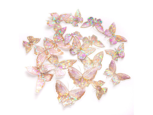 Glitter foil stickers Butterflies - DpCraft - Crystal Pink 20 pcs.