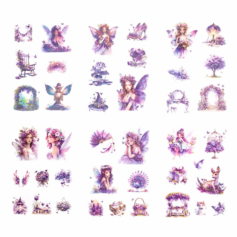 Glitter foil stickers Fairies - DpCraft - Amethyst 6 sheets