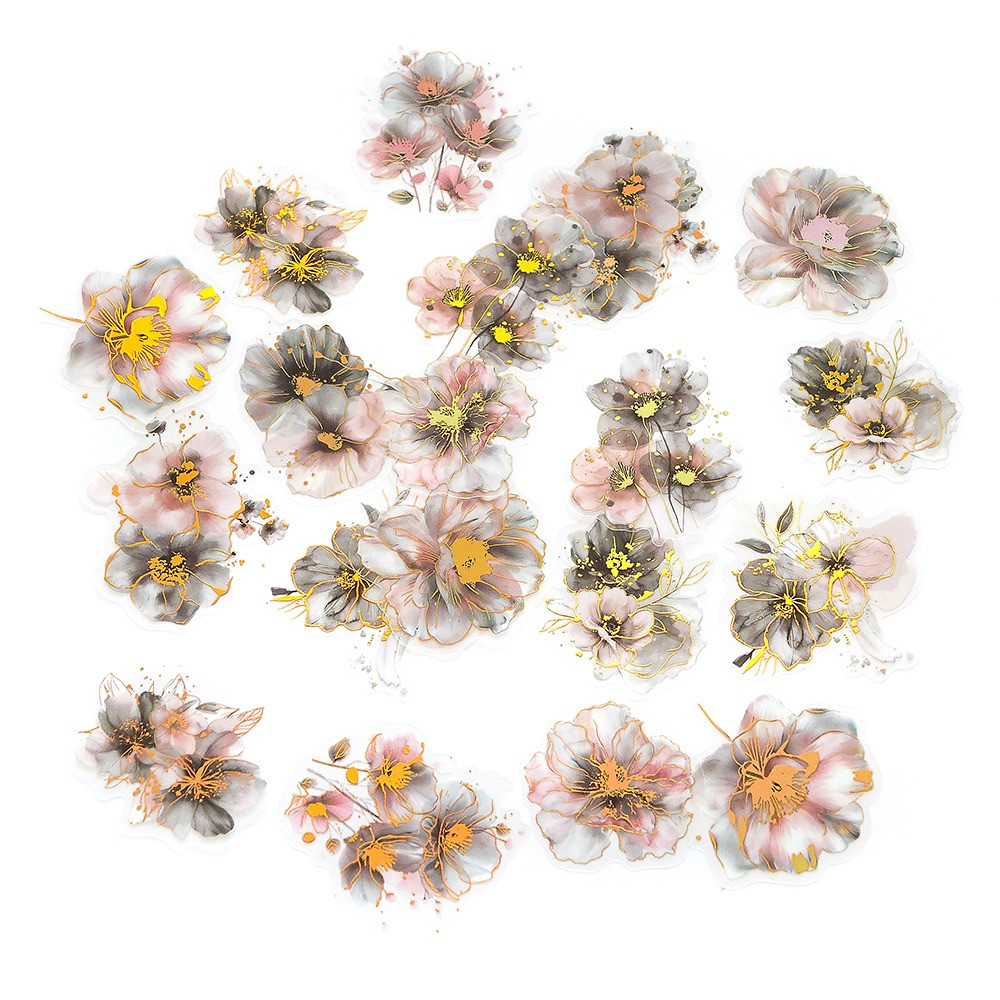 Glitter foil stickers Flowers - DpCraft - Gray Powder 20 pcs.