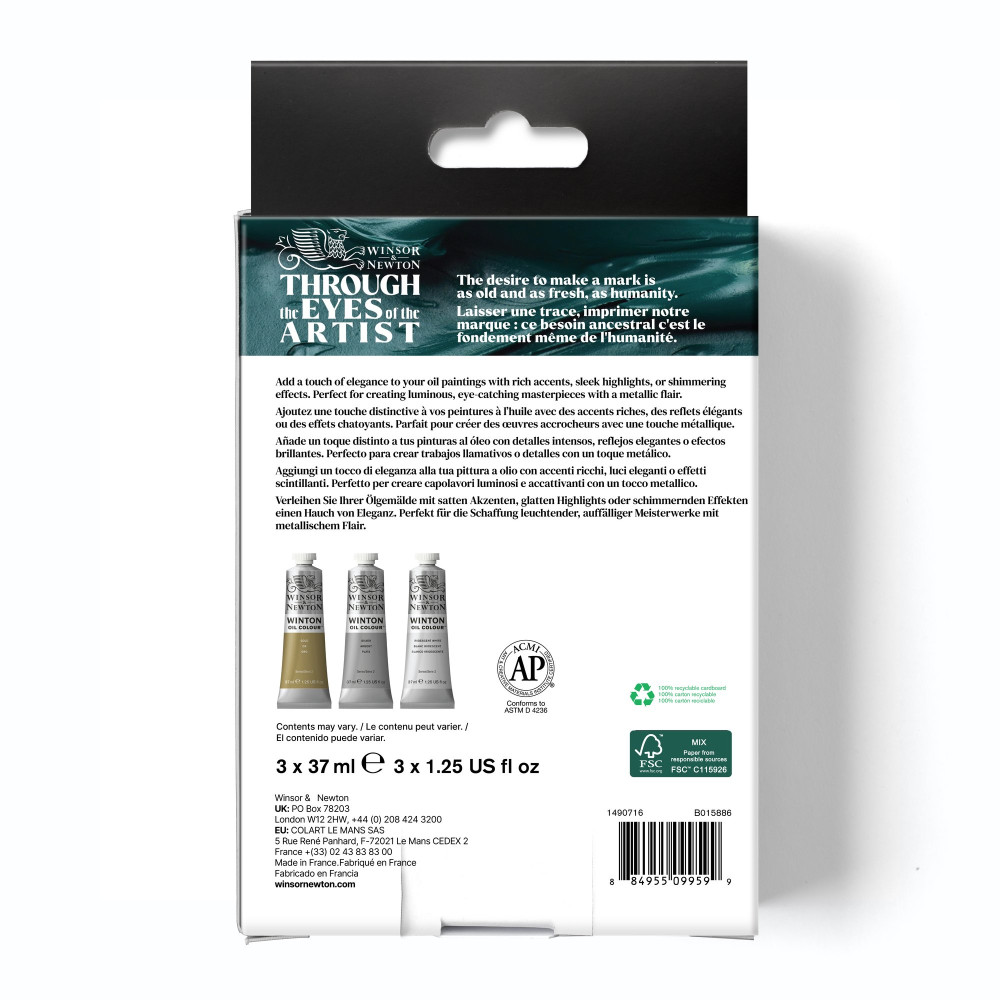 Zestaw farb olejnych Winton Metallic - Winsor & Newton - 3 x 37 ml