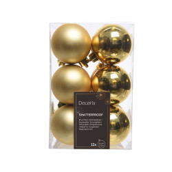 Shatterproof baubles - gold 6 cm 12 pcs.