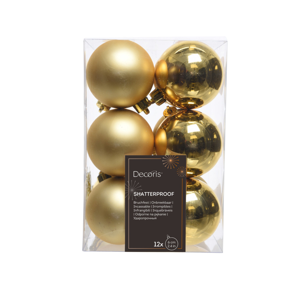 Shatterproof baubles - gold 6 cm 12 pcs.
