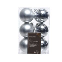 Shatterproof baubles - silver 6 cm 12 pcs.