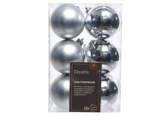 Shatterproof baubles - silver 6 cm 12 pcs.