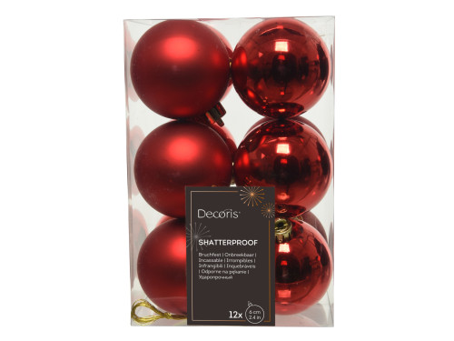 Shatterproof baubles - red 6 cm 12 pcs.