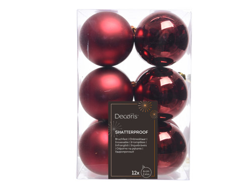 Shatterproof baubles - bordeaux 6 cm 12 pcs.