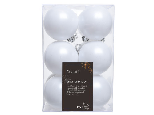 Shatterproof baubles - matt white 6 cm 12 pcs.
