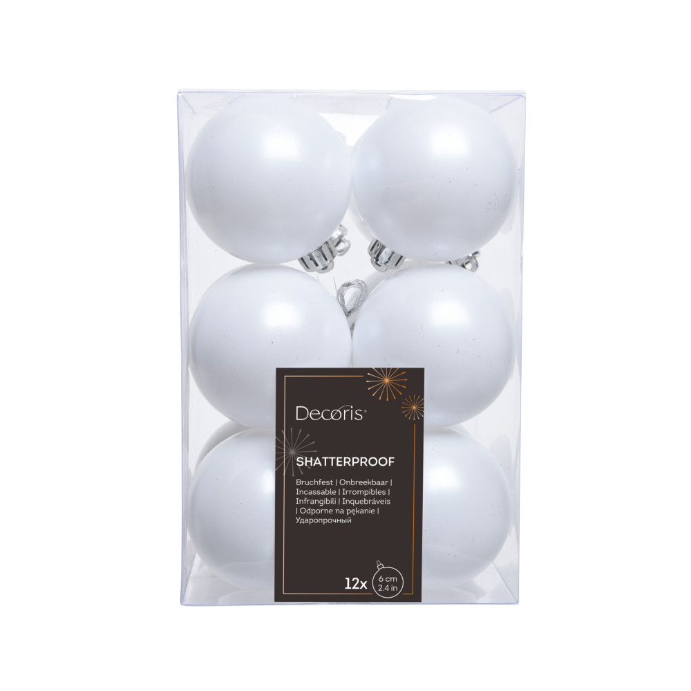 Shatterproof baubles - matt white 6 cm 12 pcs.