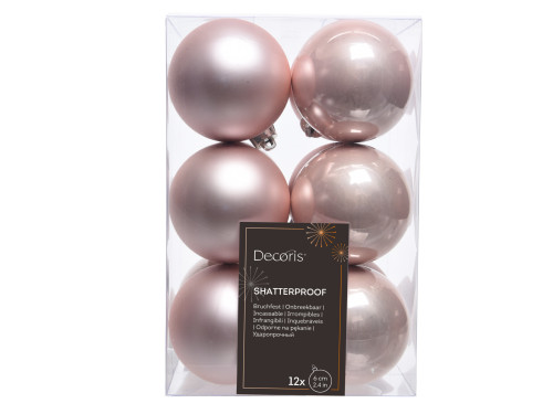 Shatterproof baubles - light pink 6 cm 12 pcs.