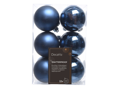 Shatterproof baubles - dark blue 6 cm 12 pcs.