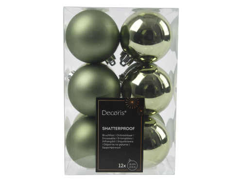 Shatterproof baubles - rosemary green 6 cm 12 pcs.