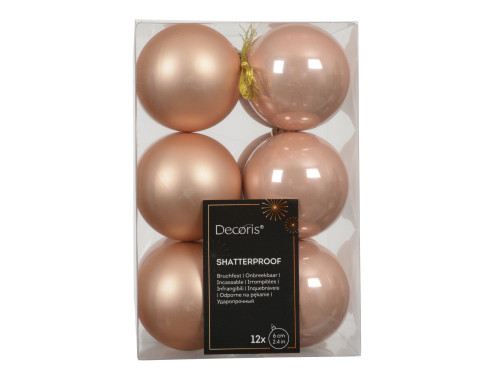 Shatterproof baubles - peach pearl 6 cm 12 pcs.