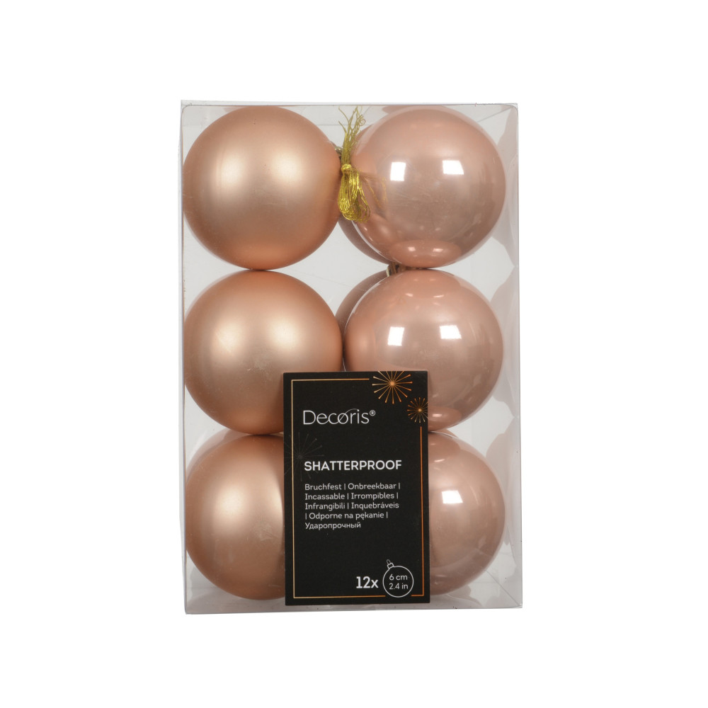 Shatterproof baubles - peach pearl 6 cm 12 pcs.