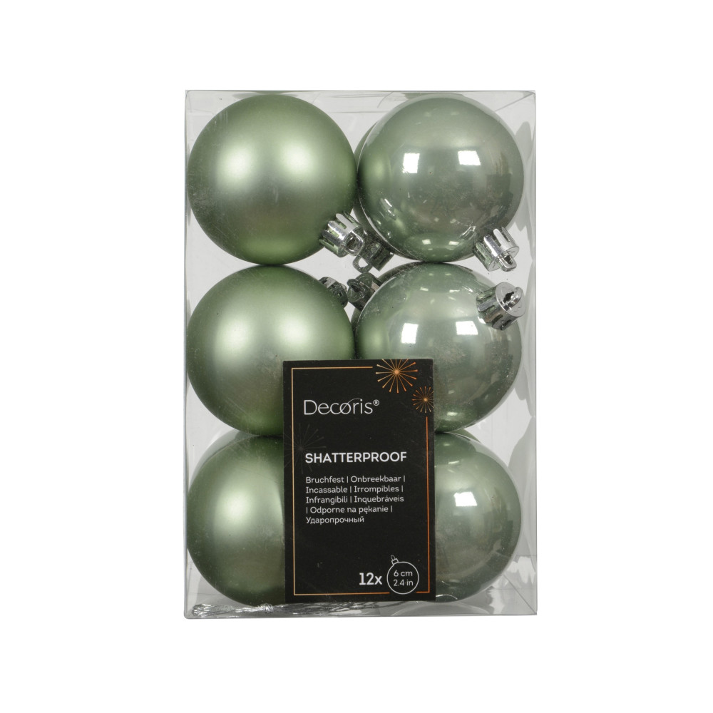Shatterproof baubles - rosemary green 6 cm 12 pcs.