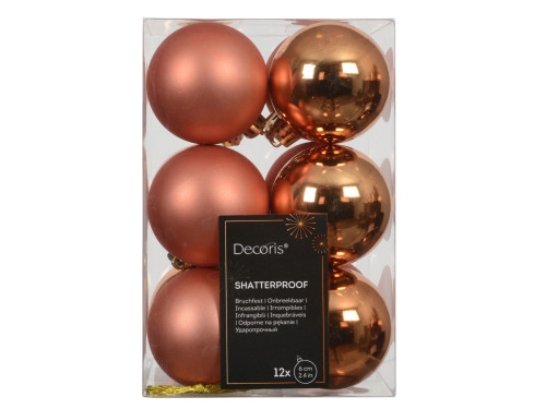 Shatterproof baubles - warm orange 6 cm 12 pcs.