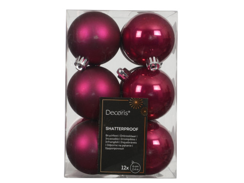 Shatterproof baubles - festive pink 6 cm 12 pcs.