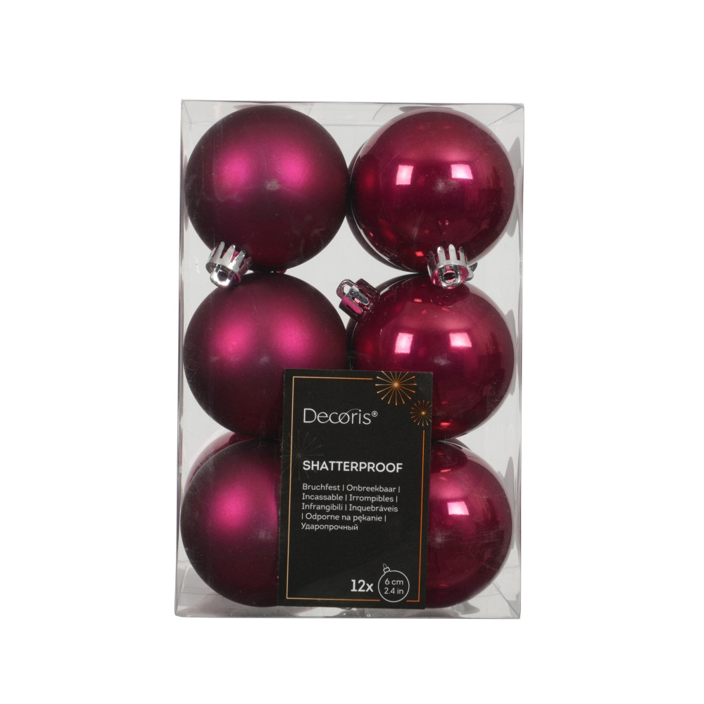 Shatterproof baubles - festive pink 6 cm 12 pcs.