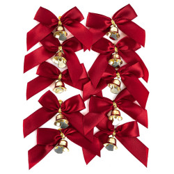 Decorative satine bows with bells - DpCraft - red 10 pcs.