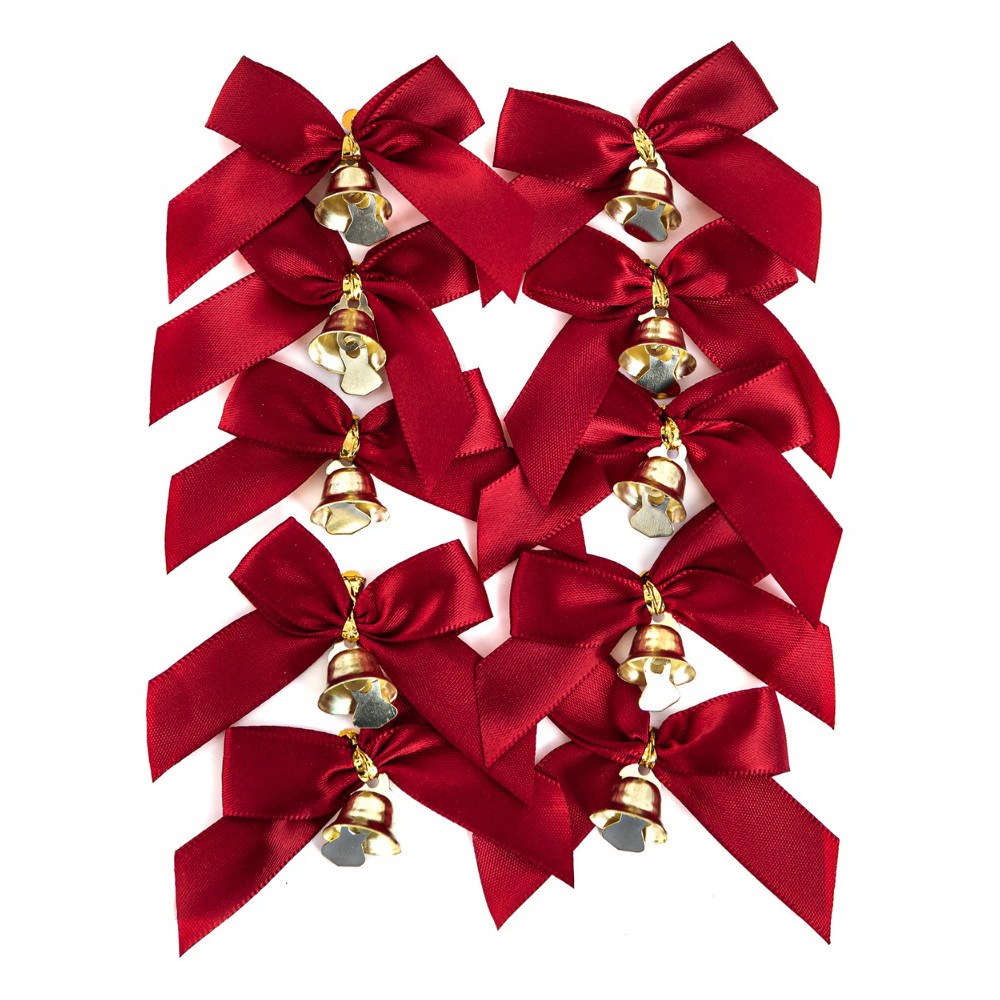 Decorative satine bows with bells - DpCraft - red 10 pcs.