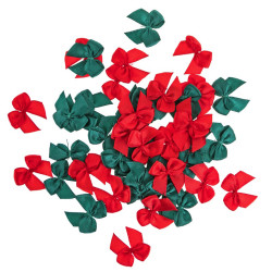 Mini satine bows - DpCraft - green and red 50 pcs.