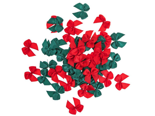 Mini satine bows - DpCraft - green and red 50 pcs.