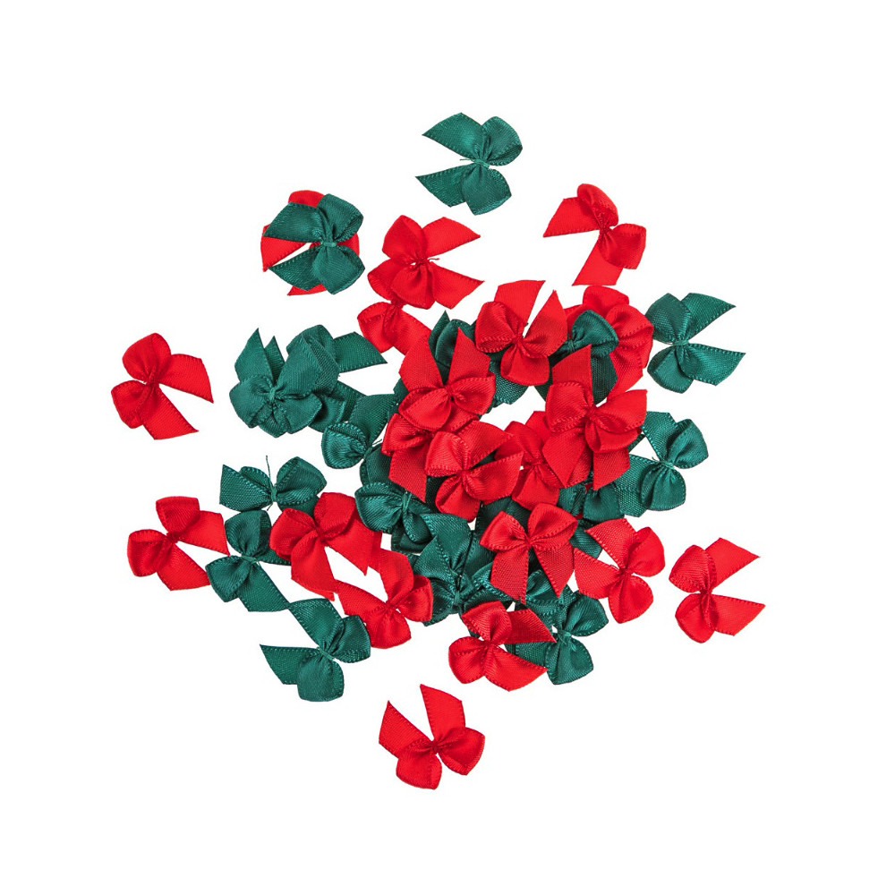 Mini satine bows - DpCraft - green and red 50 pcs.