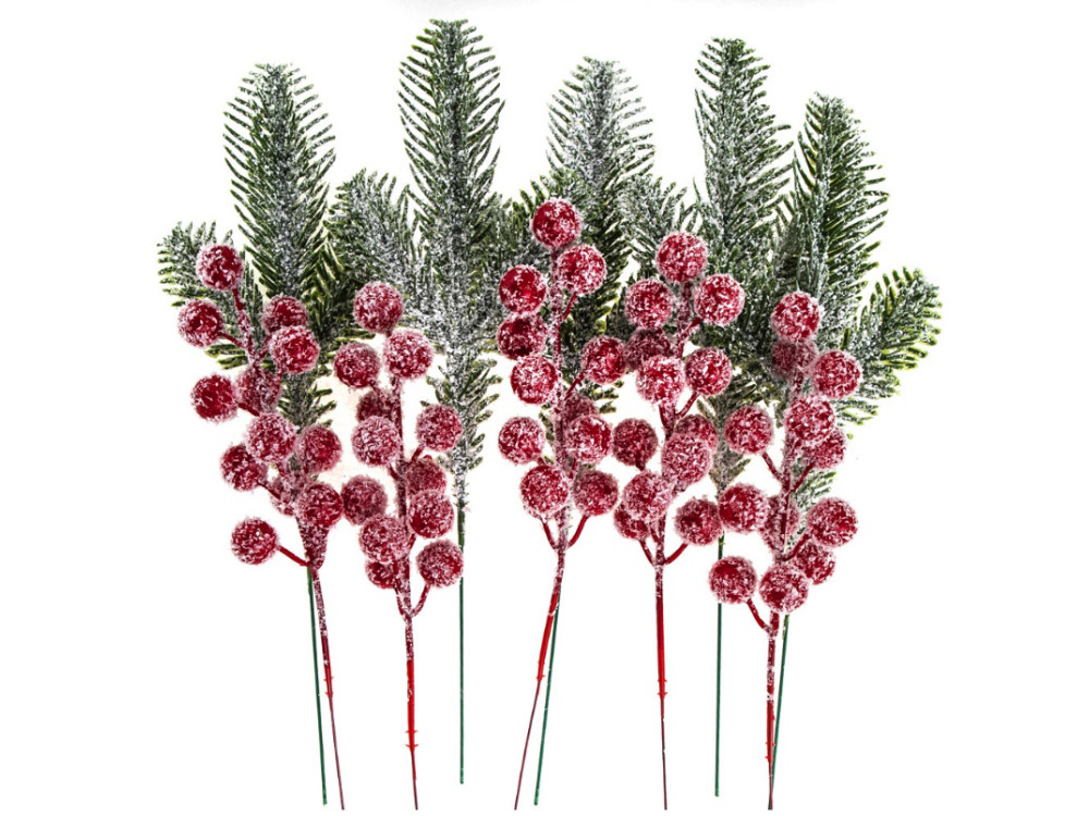 Pine branches with red berries - DpCraft - 26 cm 10 pcs.