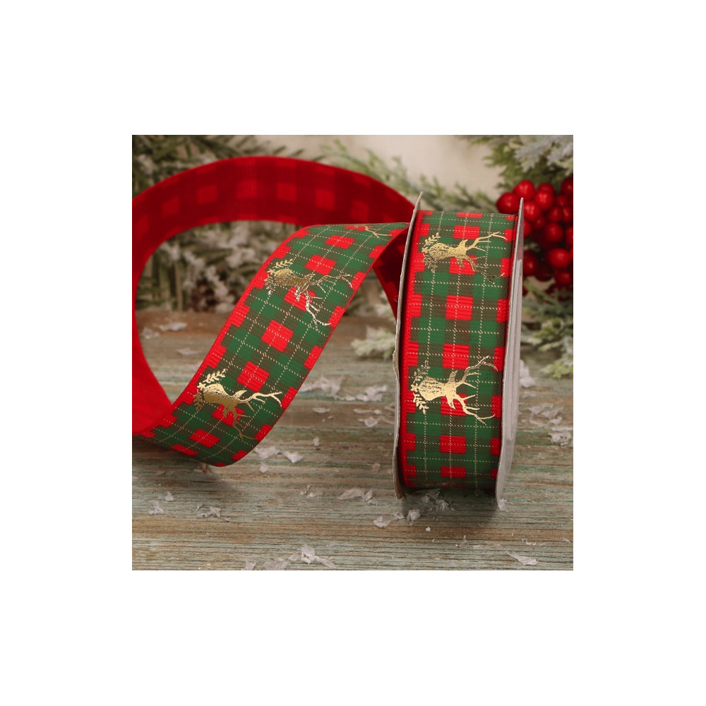 Christmas ribbon Reindeer - red 2,5 cm x 9 m