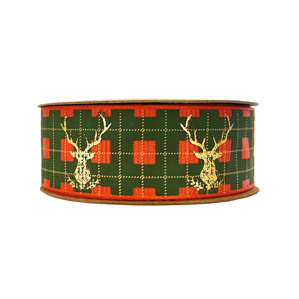 Christmas ribbon Reindeer - red 2,5 cm x 9 m