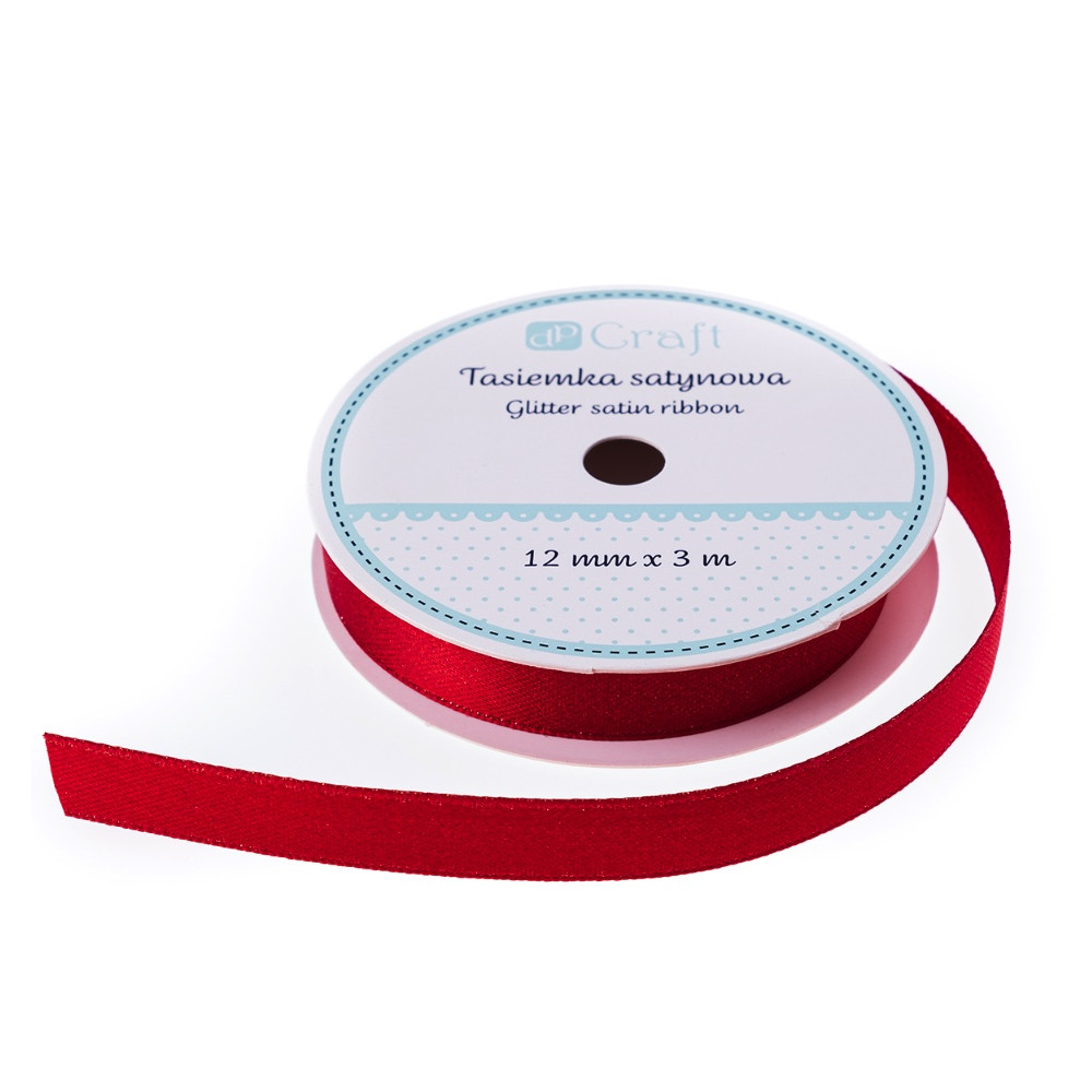 Decorative satin ribbon with glitter - DpCraft - red 12 mm x 3 m
