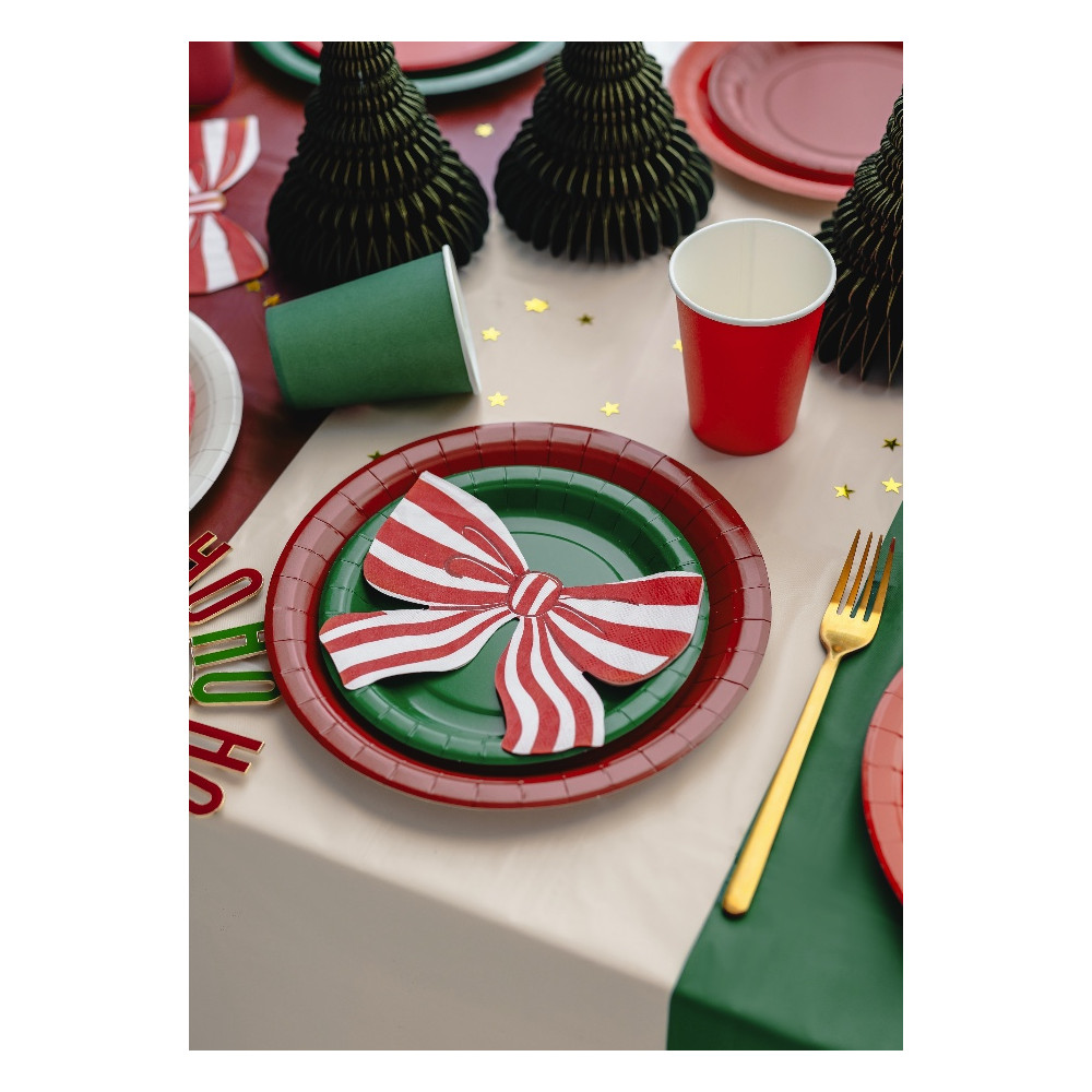Paper napkins Bows with stripes - white & red 16 x 13 cm 12 pcs.