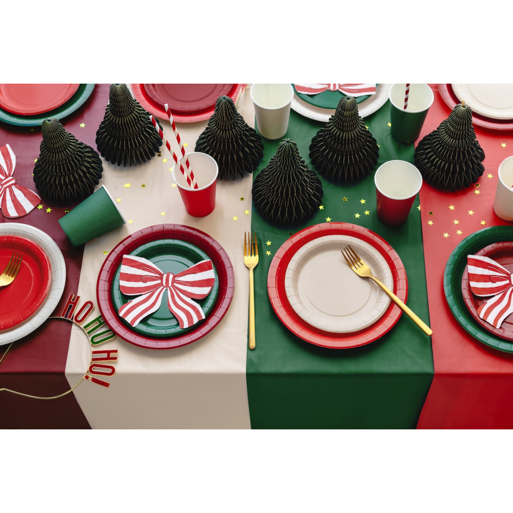 Paper napkins Bows with stripes - white & red 16 x 13 cm 12 pcs.