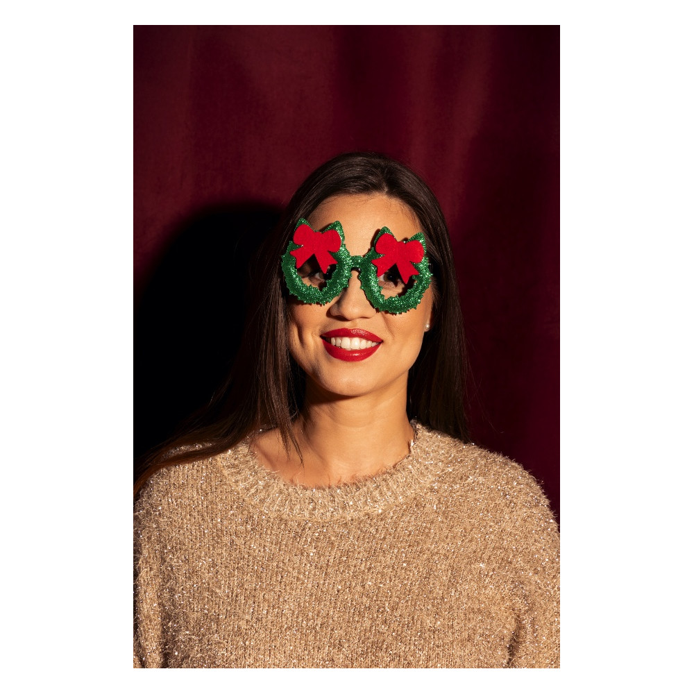 Christmas wreaths glasses - green 15 x 8 cm