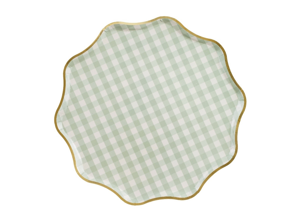 Talerzyki papierowe Kratka - zielone 23 cm 6 szt.