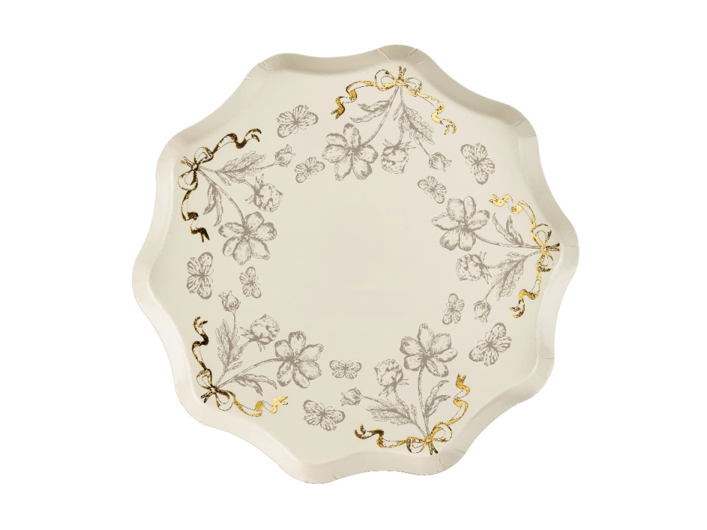 Paper plates Flowers - beige 20 cm 6 pcs.