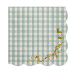 Paper napkins Check with bow - green 12 pcs.