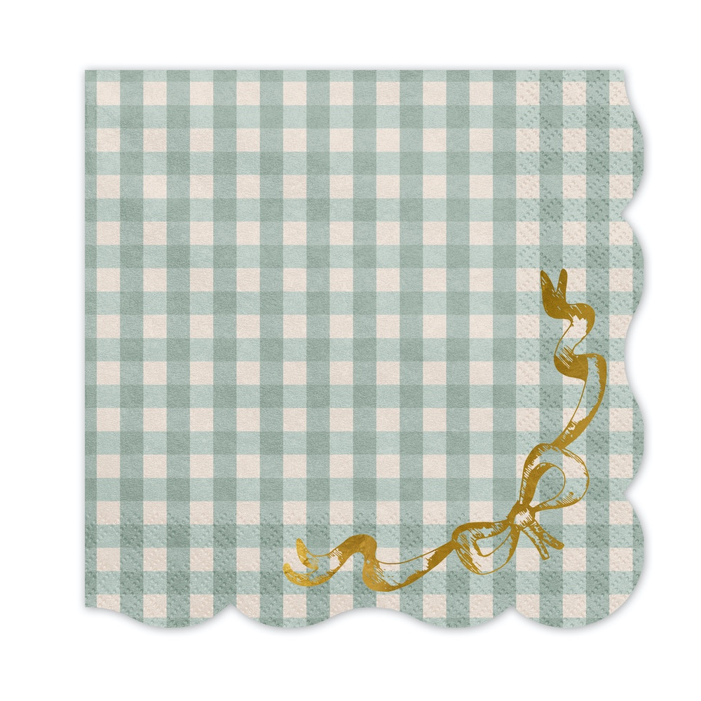 Paper napkins Check with bow - green 12 pcs.