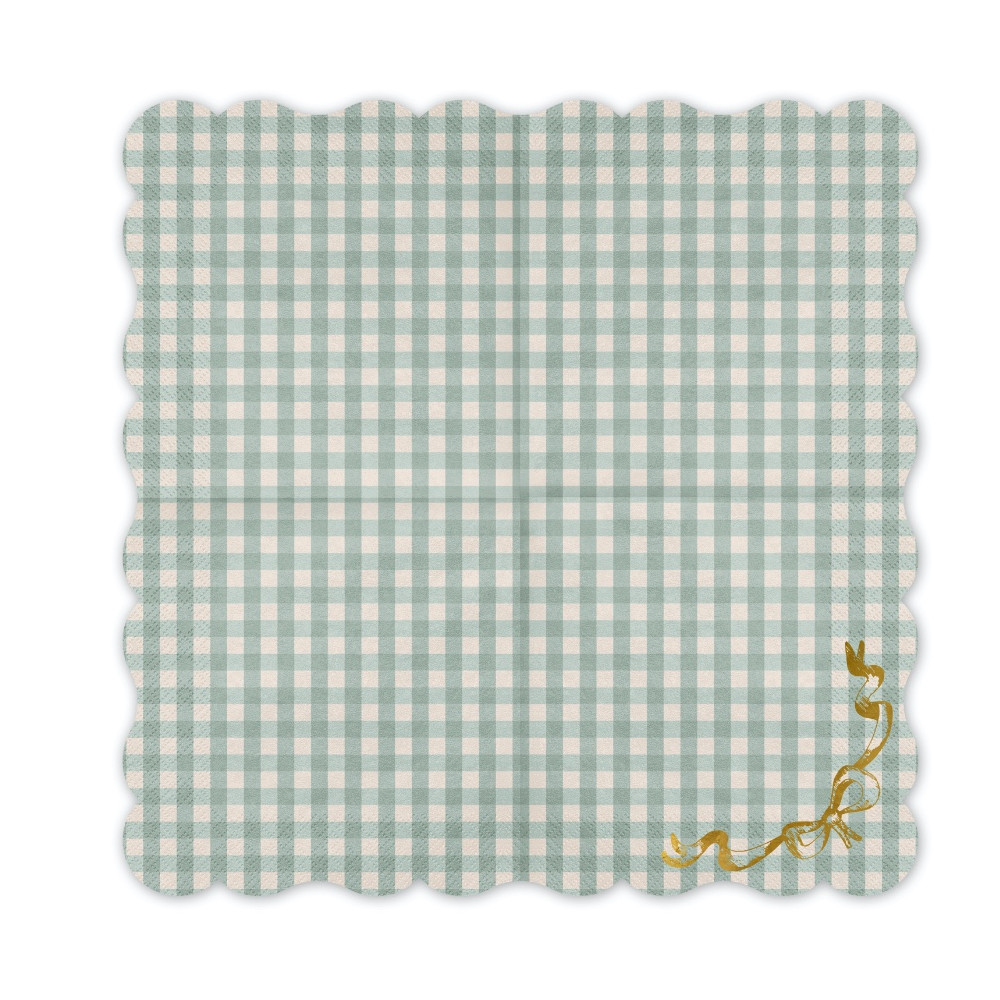 Paper napkins Check with bow - green 12 pcs.