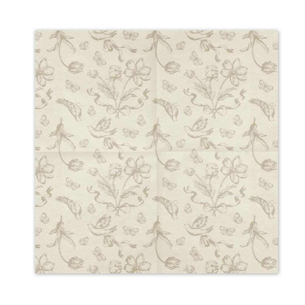 Paper napkins Flowers - beige 12 pcs.