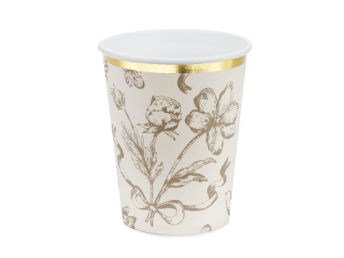 Paper cups Flowers - beige 220 ml 6 pcs.
